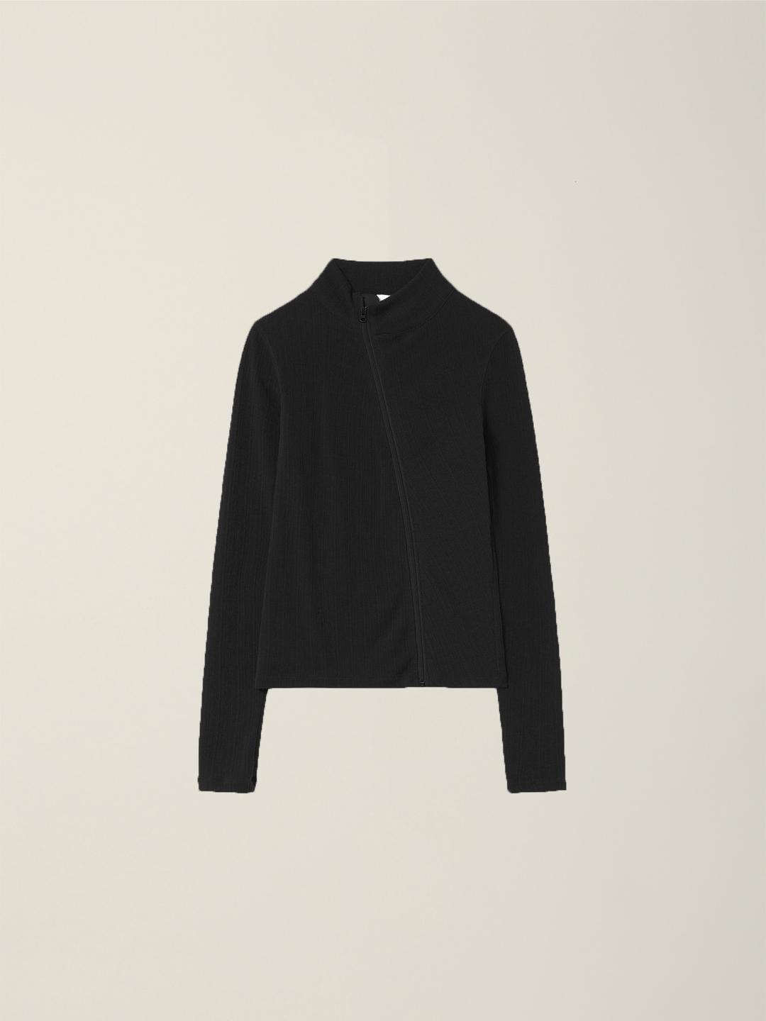 WOMENS RIBBED ZIP-UP  BLACK