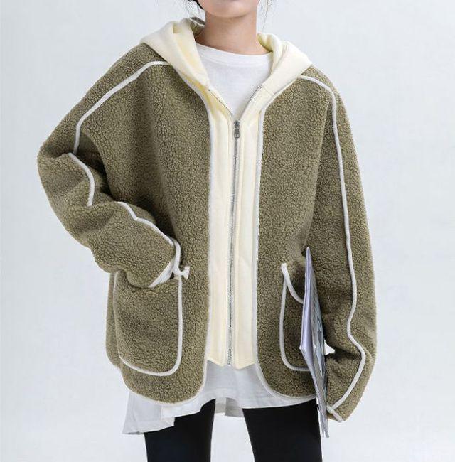 입체 투웨이 뽀글이 후드 짚업 점퍼