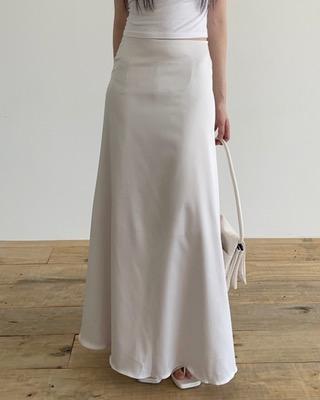 silk satin long skirt - ivory