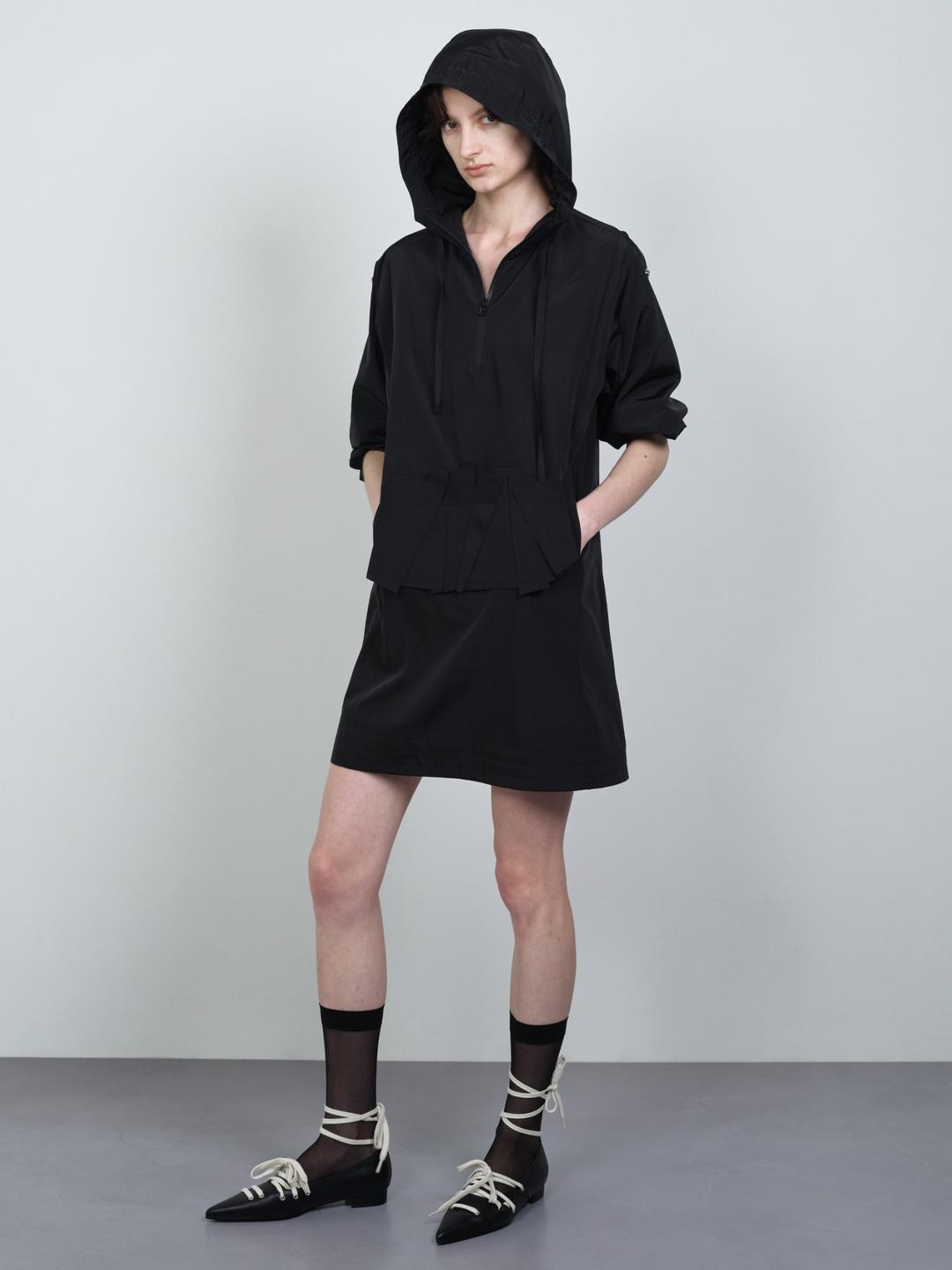 FOLDED POCKET HOODIE DRESS BLACK