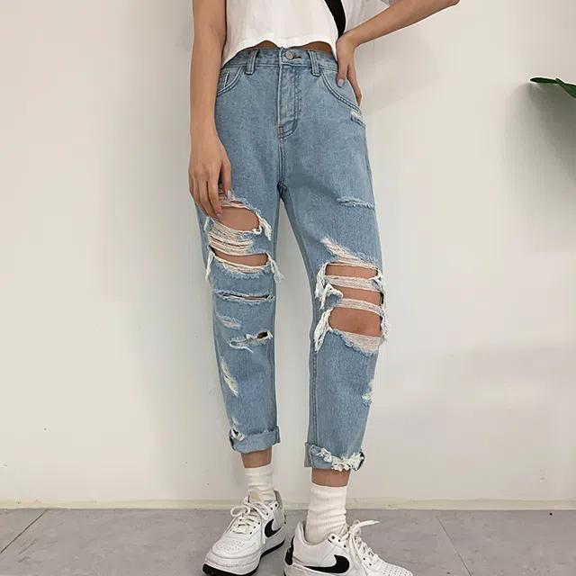 #봄추천[여름인기템!/당일출고!/40까지/핏좋음!]빅사이즈 30-40 다리보정 찢청 무파진 밴딩 구제 청바지 (305)봄 여름 가을 일자진 데님팬츠 빈티지