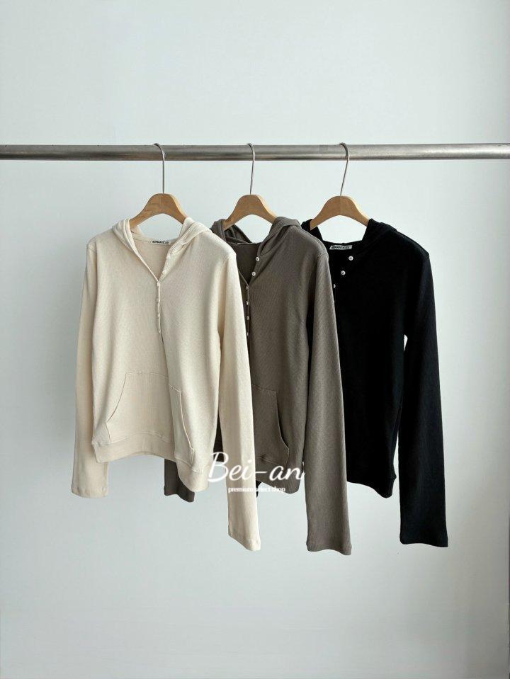 바이안 로맨티사이즈 와플 버튼 후드 티셔츠 긴팔 포켓 루즈핏 베이직 t (3 color)