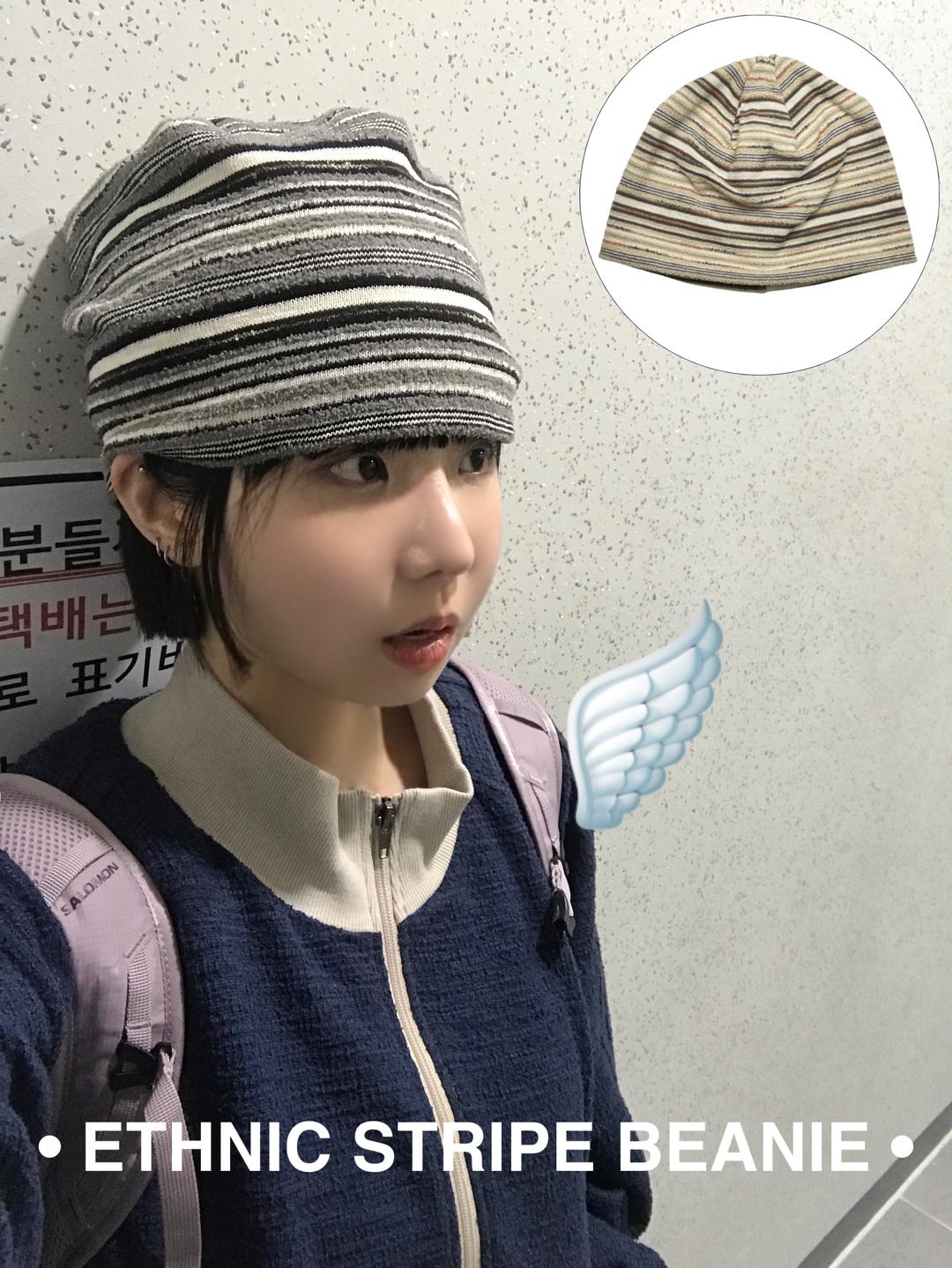 ETHNIC STRIPE BEANIE (CHARCOAL / BEIGE)
