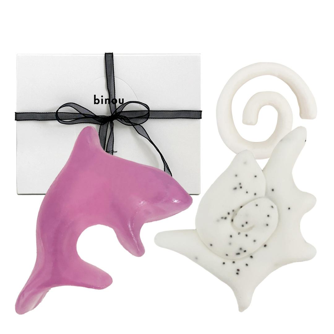 Scented objet soap set shell & dolphin