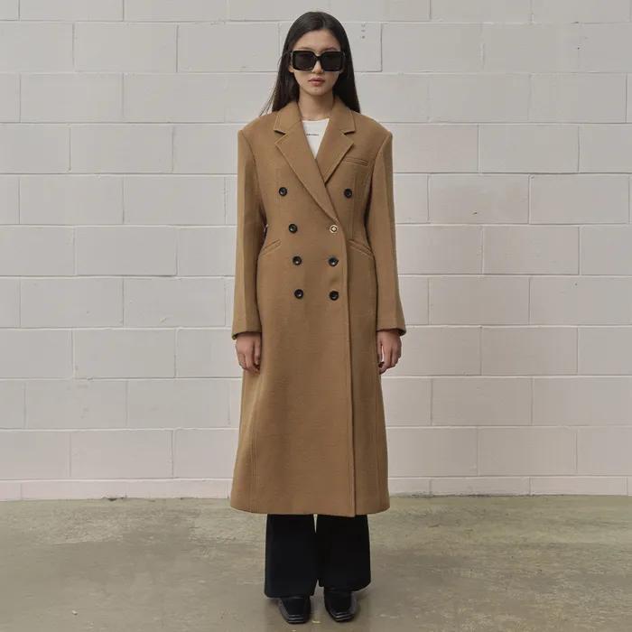 [문가영 착용] Tailored Emblem Wool Coat (Brown)