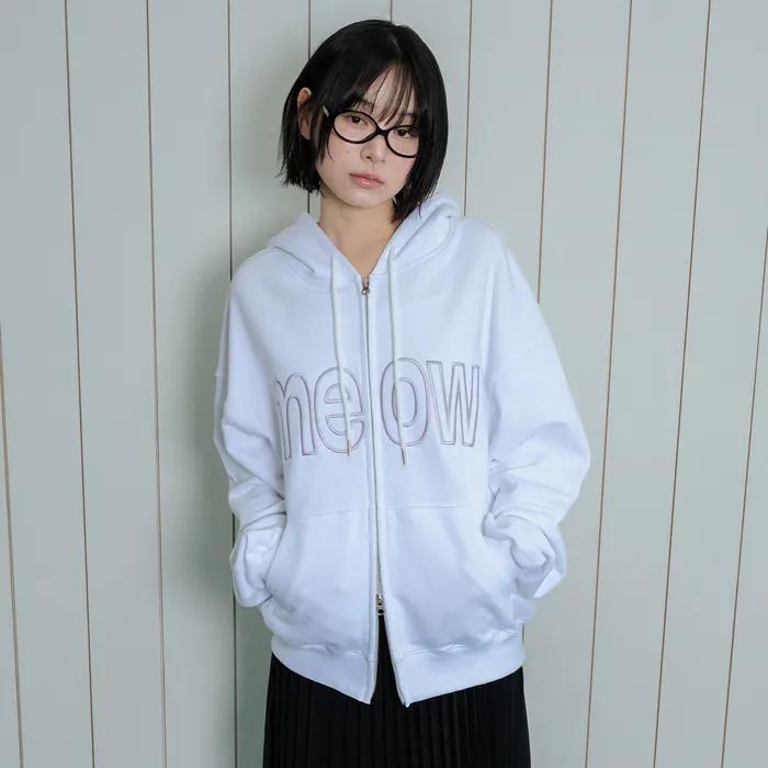 MEOW CAT EAR HOODIE ZIP UP - WHITE
