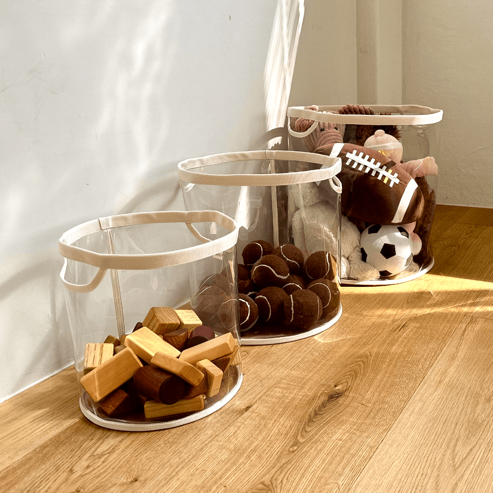 씨씨 바스켓 S M L 투명 장난감 정리함 블럭 원목 원형 바구니 수납