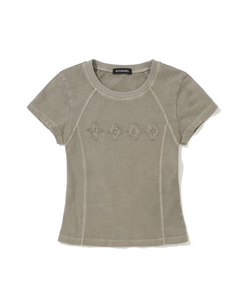 W Symbol Sequence Incision Pigment T-Shirts - Beige