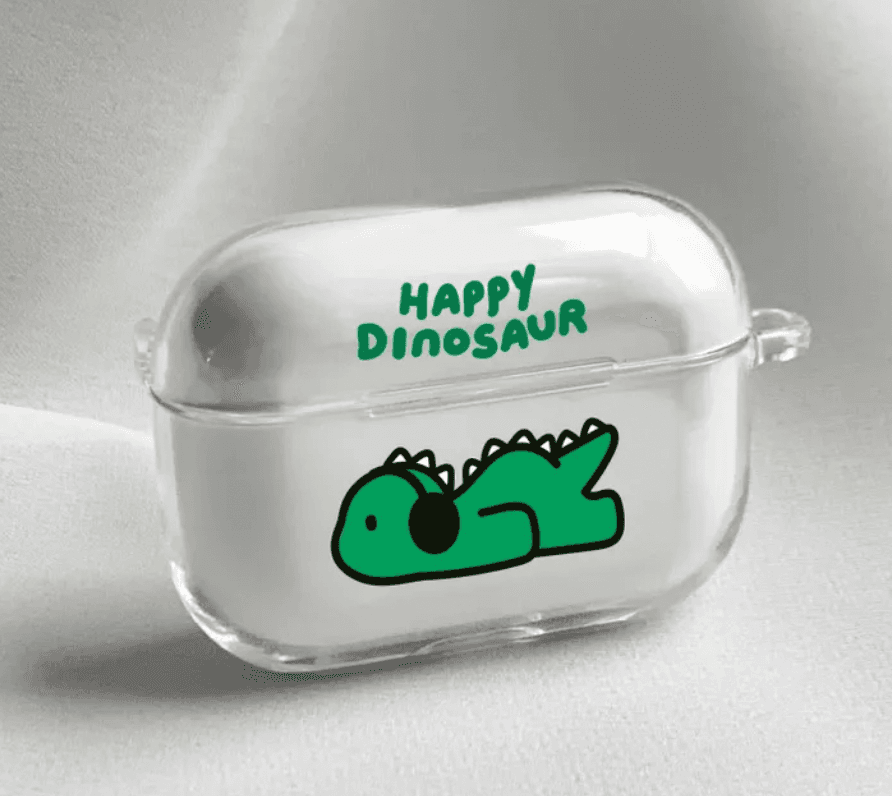 귀여운해피다이노 공룡 일러스트 에어팟프로2 에어팟케이스 123세대 파스텔톤 그린 투명 반투명케이스 예쁜 디자인 일러스트 친구 생일선물 케이스