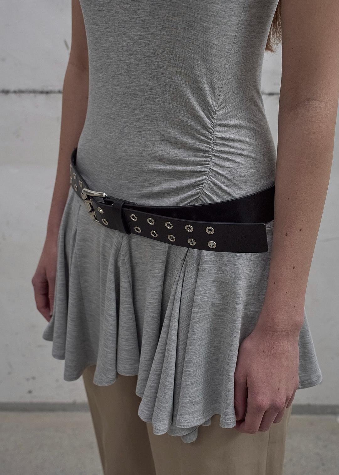 DOUBLE EYELET LEATHER BELT (BLACK)