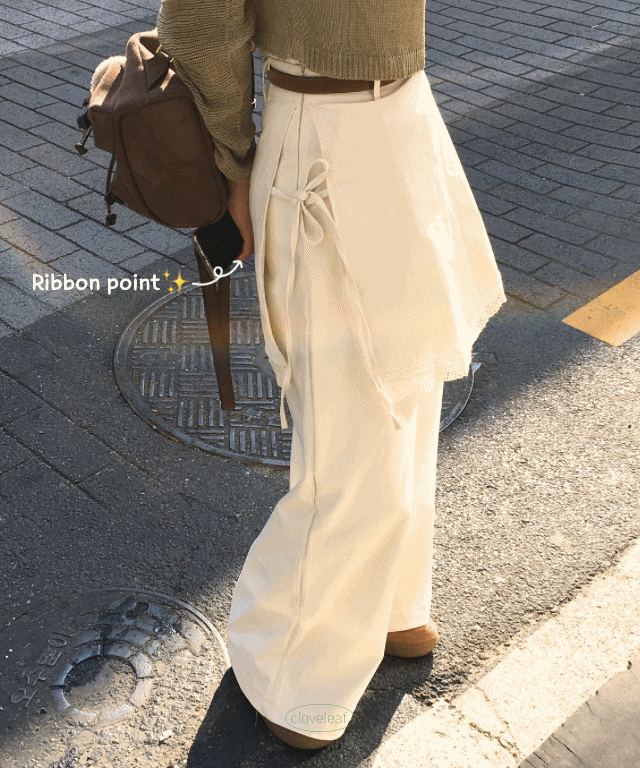 [빈티지룩/핏존예] 빈티지 레이스 미디랩 리본 스커트팬츠