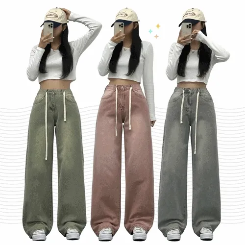 [봄데님!/허리조절/인생컬러,핏완벽] 피그먼트 컬러 스트링 하이웨스트 데님 와이드팬츠 핑크팬츠 컬러데님팬츠 봄데님 댄스 사계절팬츠
