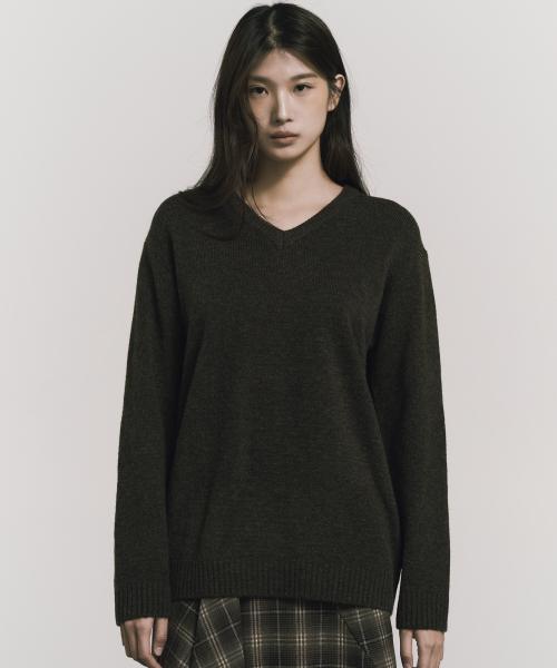[ESSENTIAL] CLASSICAL SOFT V SWEATER_DARK BROWN