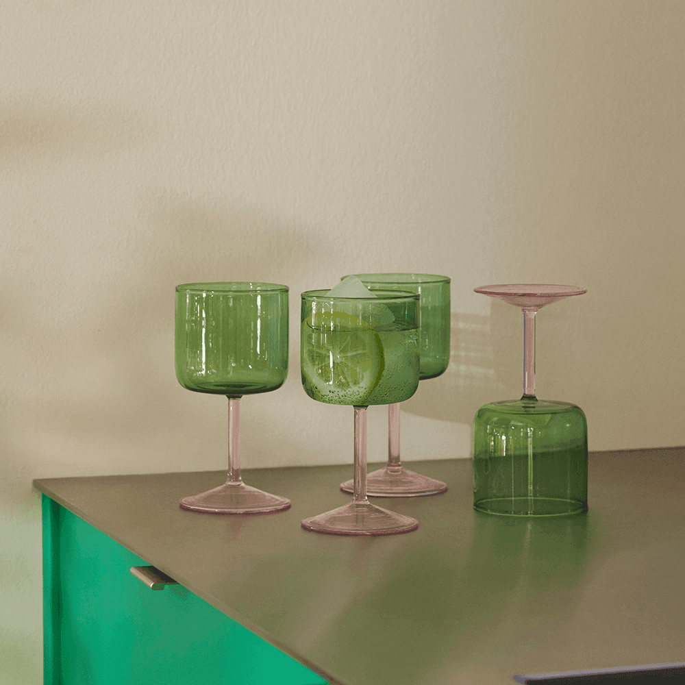 [HAY] Tint Wine Glass Set of 2, 그린&핑크 22650 (예약주문)