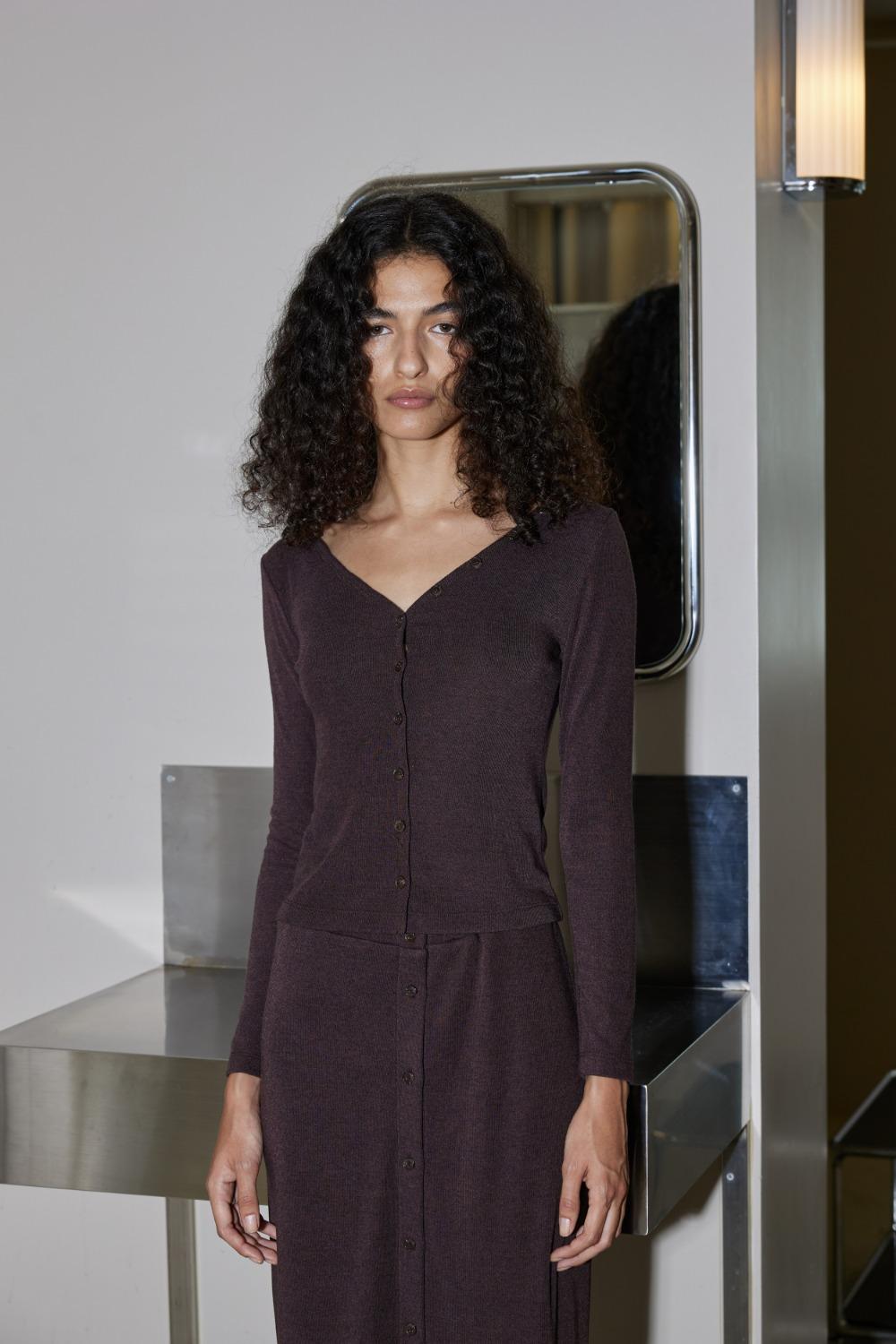 All button cardigan (dark brown)