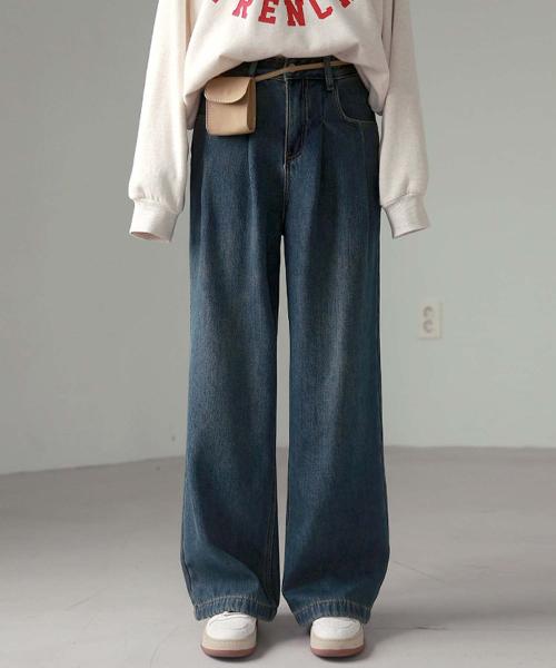 [밍크기모Ver.추가] 웰릿 핀턱 와이드 데님팬츠