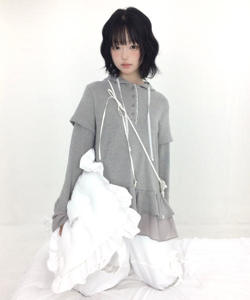 FRILL CHIFFON HOODIE [HEATHER GREY]