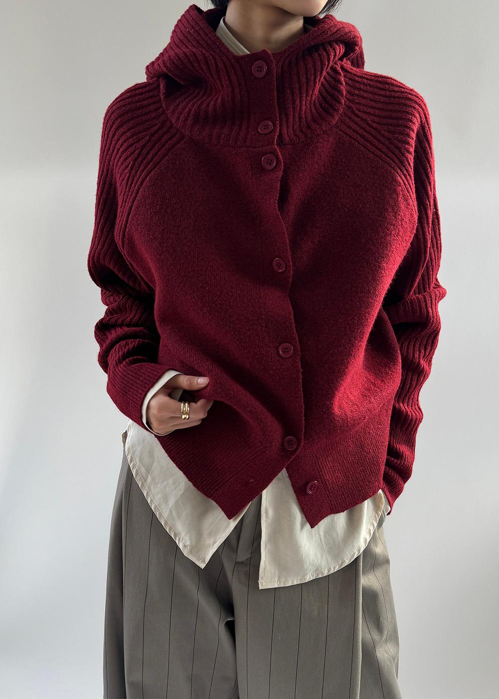 로엔 하이넥 후드 가디건