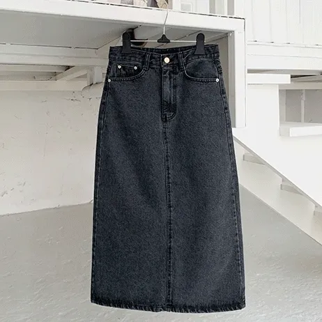 리즈 데님 롱스커트