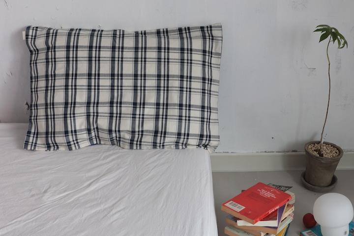 Navy check pillow cover