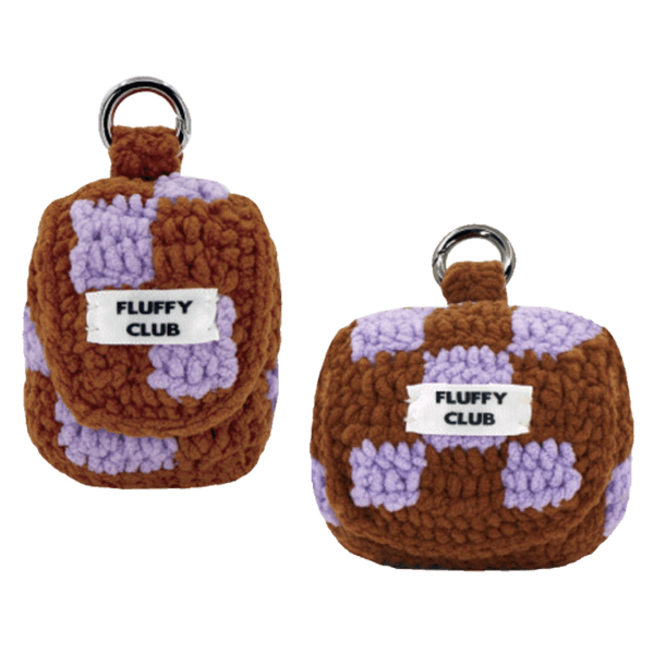 (FLUFFY CLUB) Checkerboard AirPods Case Brown Purple