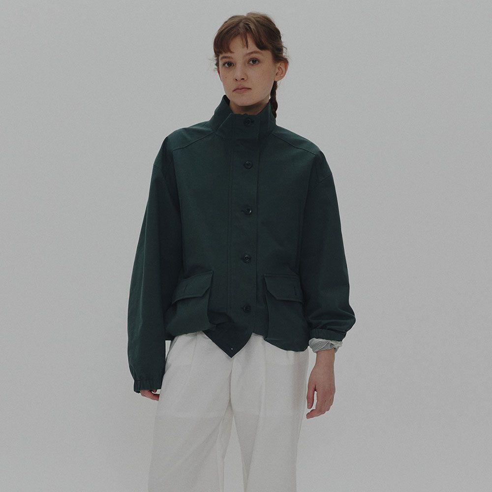 Cotten high neck utility bomber jacket(deep green)