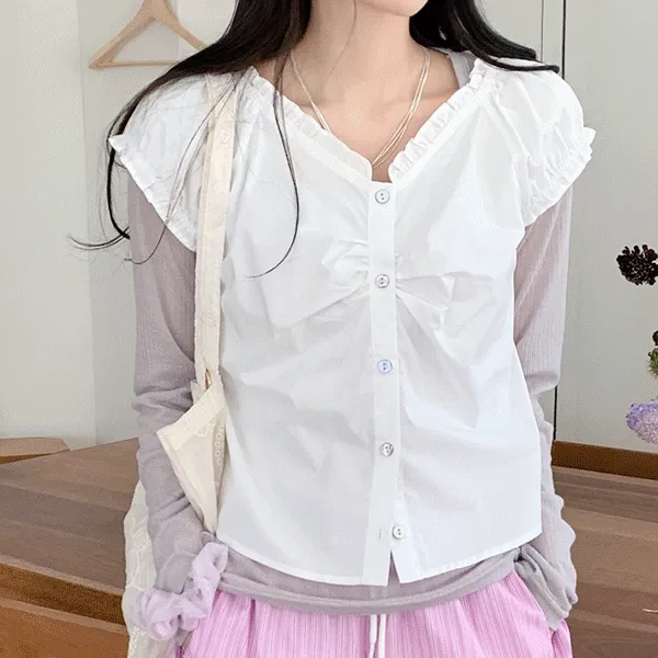 [F~L/데일리+휴가룩!강추♥]셔링숄더밴딩캡소매BL