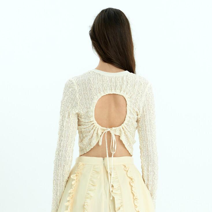 Back-open Wrinkle Lace Top_Ivory