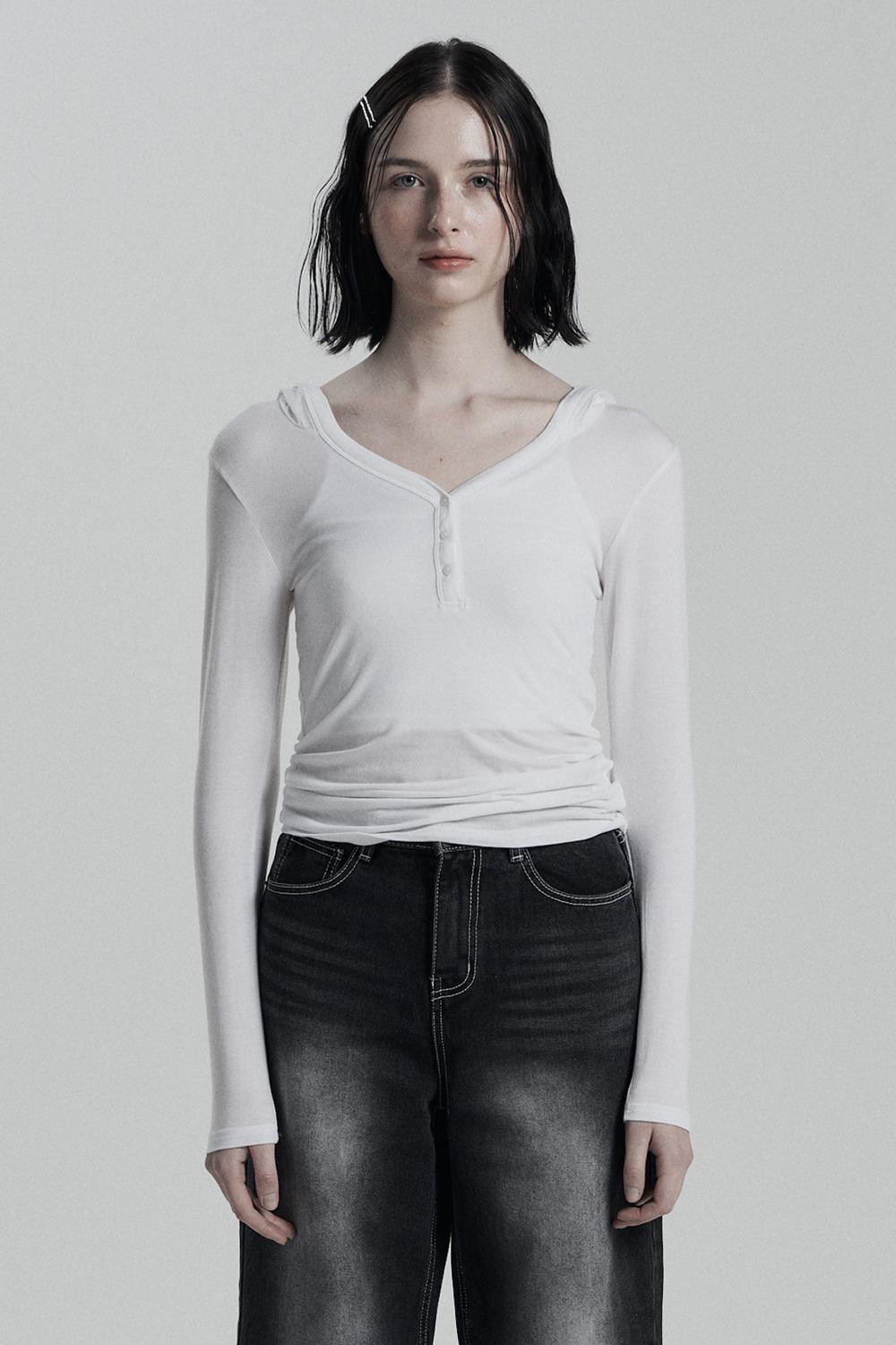 BUTTON HOODIE LONG SLEEVE WHITE