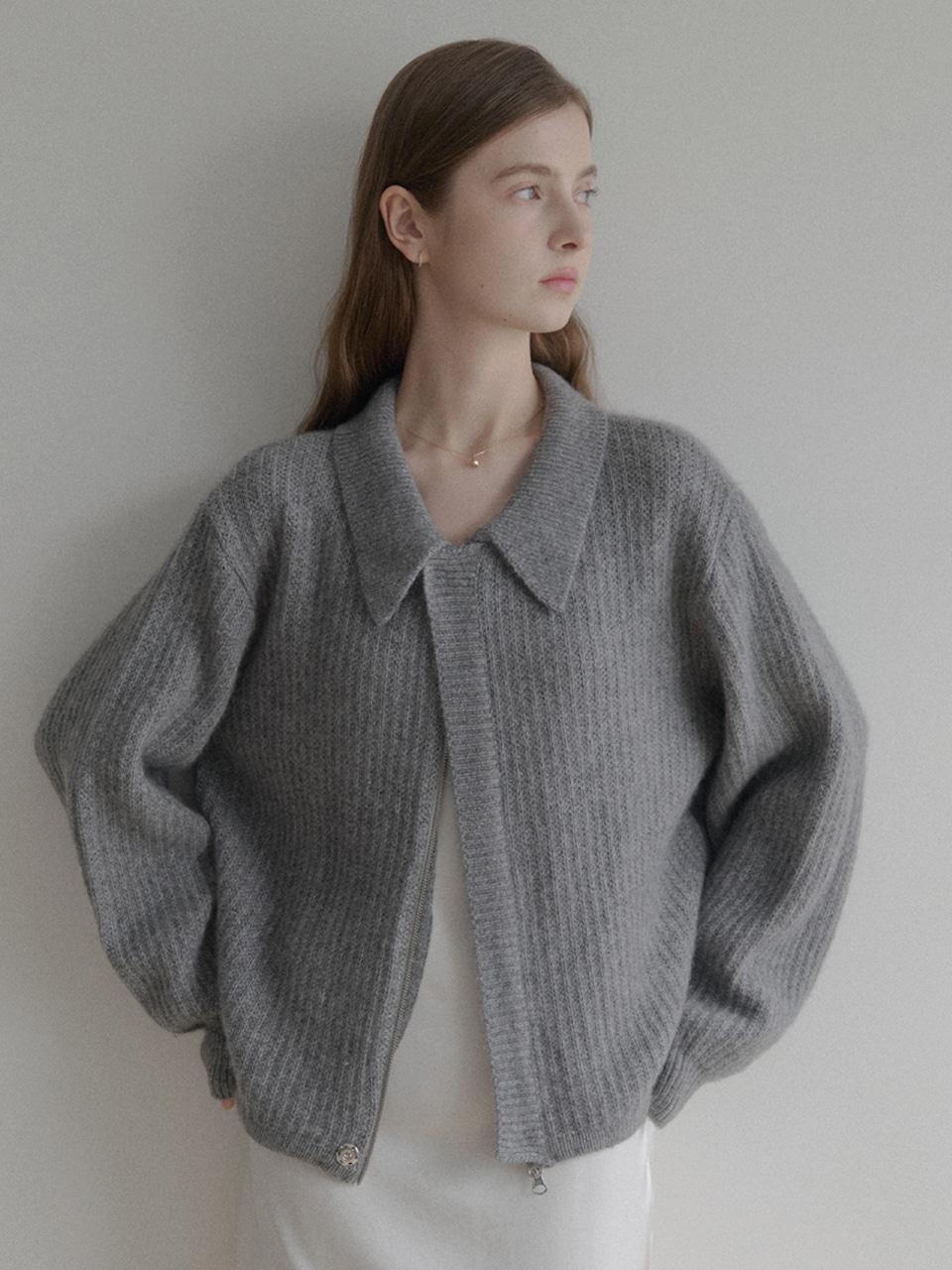 esy cashmere kara knit zip up (grey)