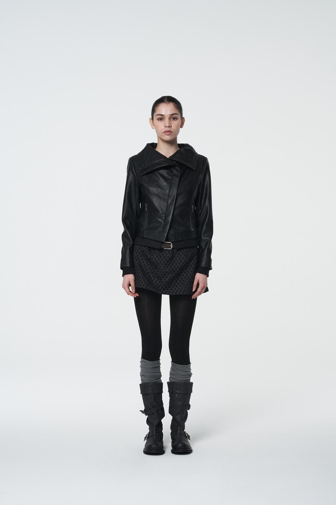 Diagonal leather jacket Black