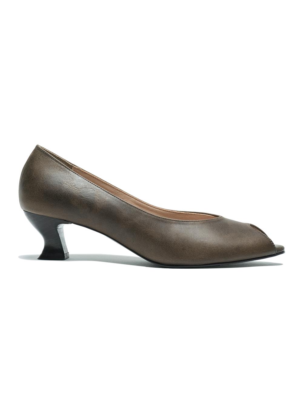 [WOMEN] LEATHER OPEN TOE PUMPS_BROWN