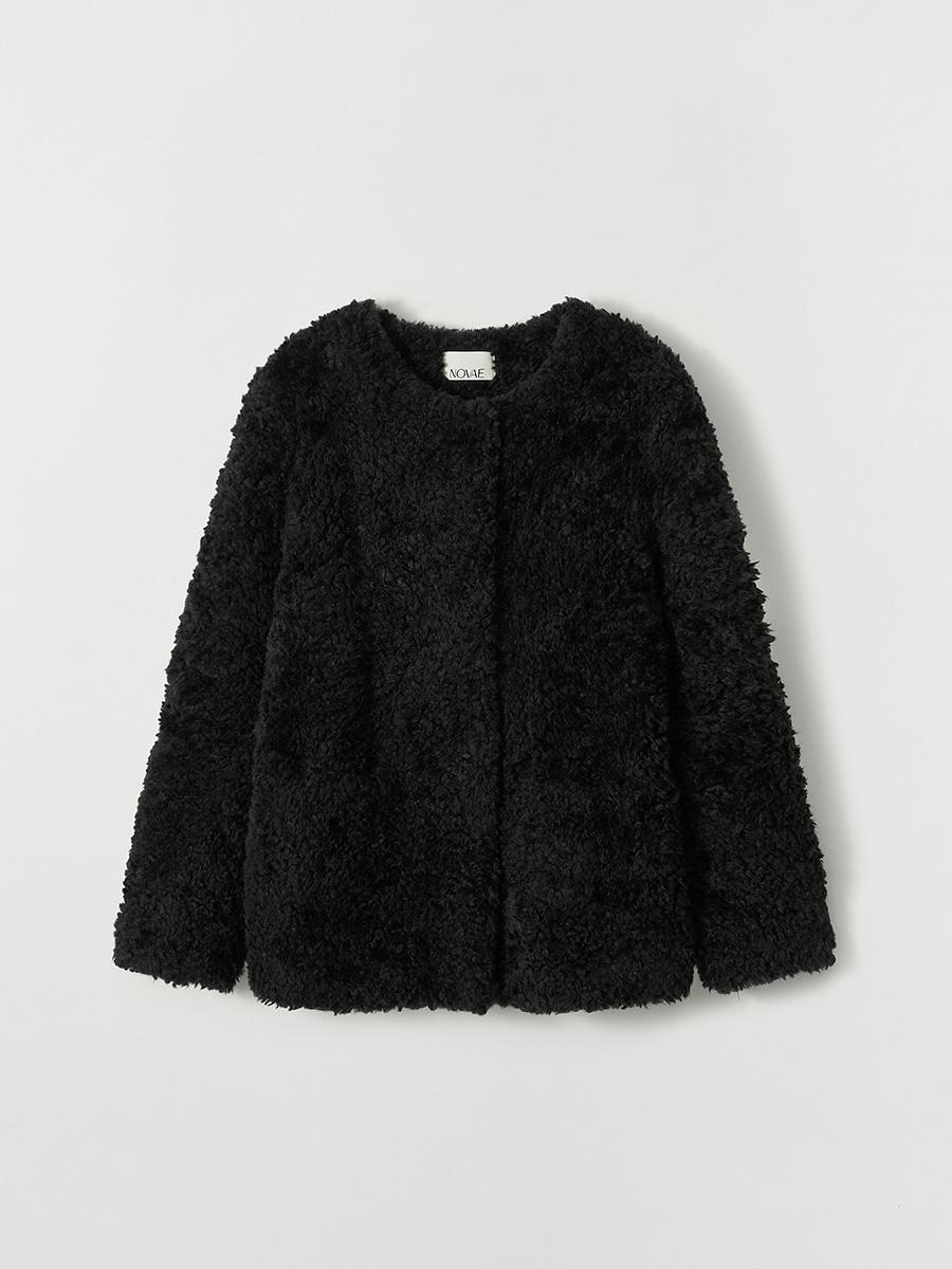 Wool round fur jacket (Black)
