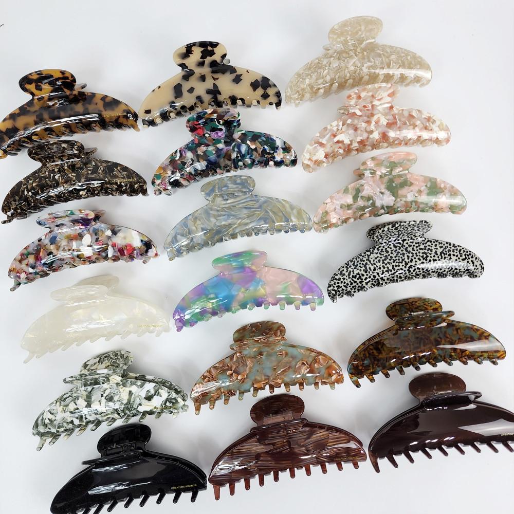 프랑스핀 호피 마블 오로라 반달 빅사이즈 올림머리 헤어집게핀