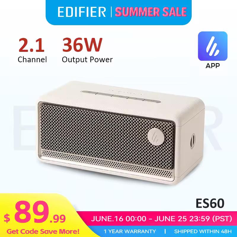 에디파이어 ES60 휴대용 블루투스 스피커 미니 사운드 박스 무선 사운드 바 36W RMS 야외 IP66 방수 긴 배터리 수명