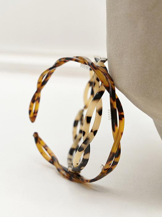 꽈배기 : 레오파드 데일리 셀룰로이드 마블 라인 헤어밴드 (베이지/브라운)
