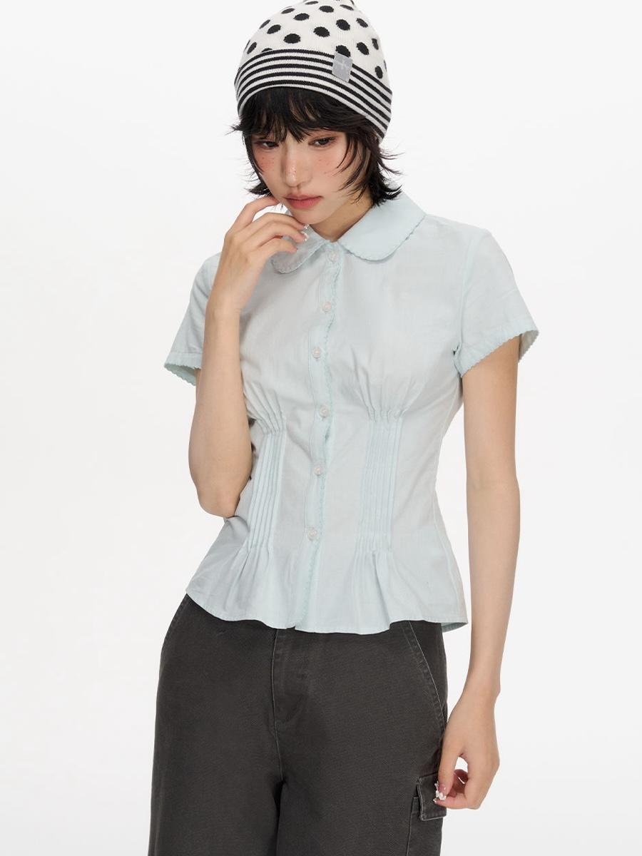 NECY STUDIO Accordion Pleats Short Shirt (3color)
