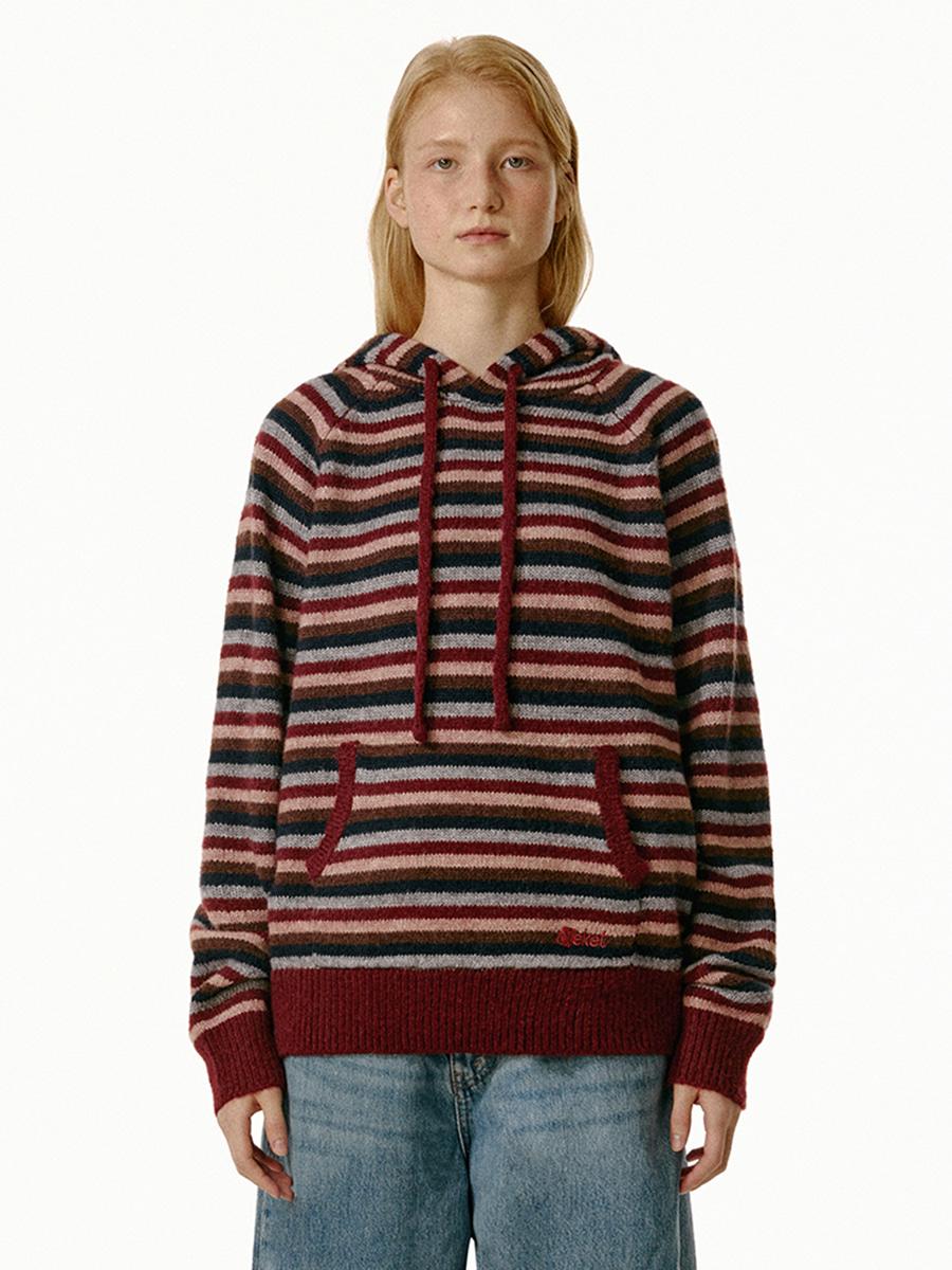 Harmony Stripe Knit Hoodie Burgundy
