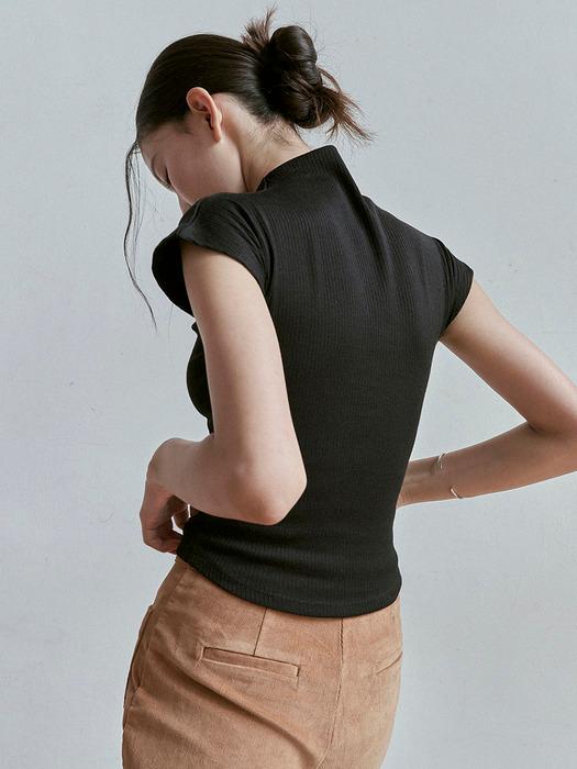 Ribbed half neck top (Black)