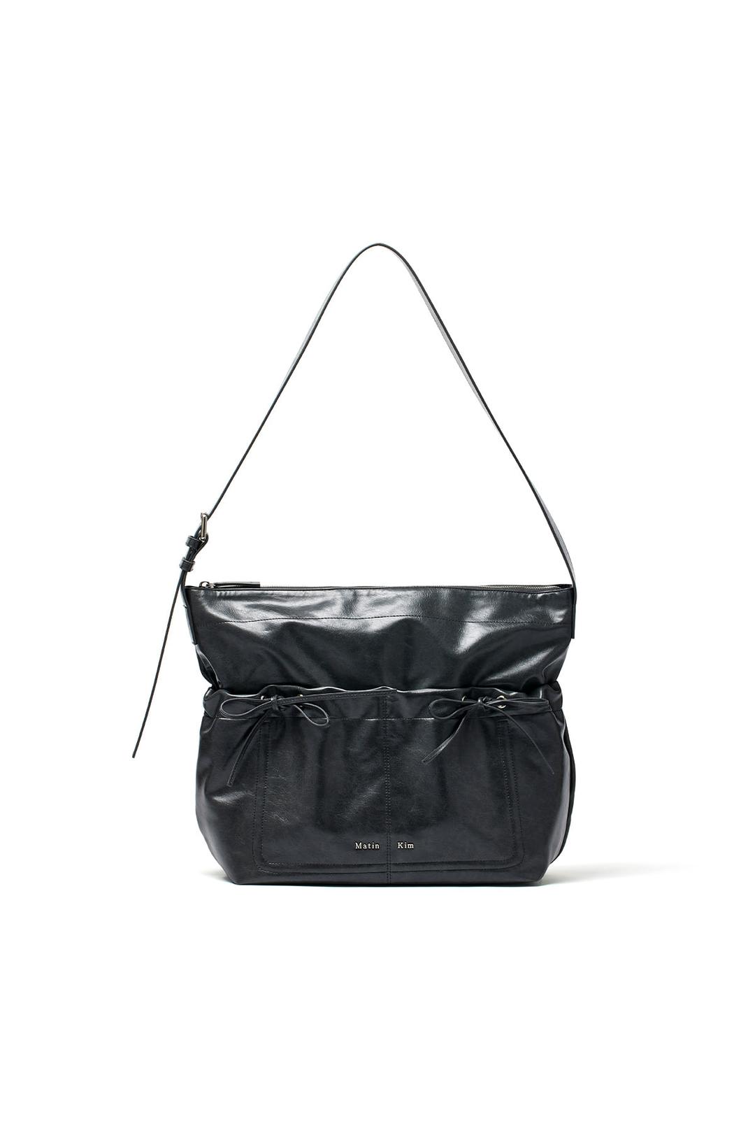 POCKET SHIRRING RIBBON BIG BAG IN DARK GREY
