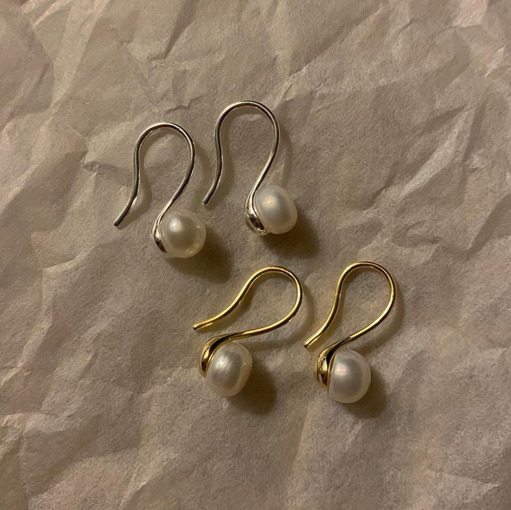 실버 925 18k 도금 진주 숟가락 스푼 후크 고리 드롭 은 귀걸이