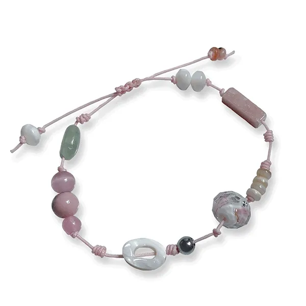 장미 원석 매듭 실팔찌