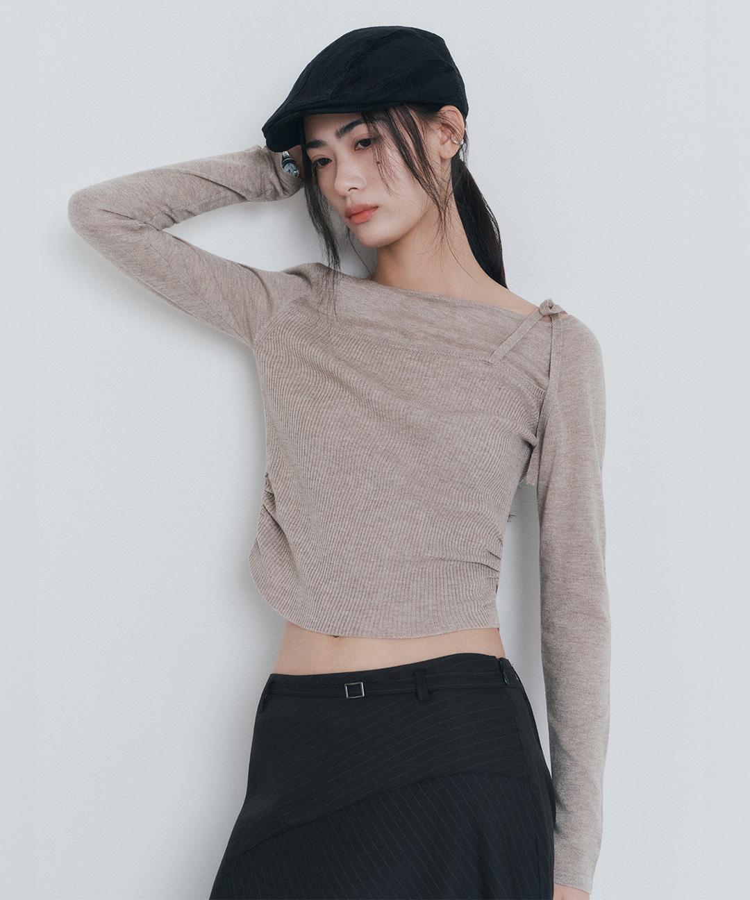 미쏘 [출근룩🍂]리본 원숄더 풀오버_MIWKAF939T
