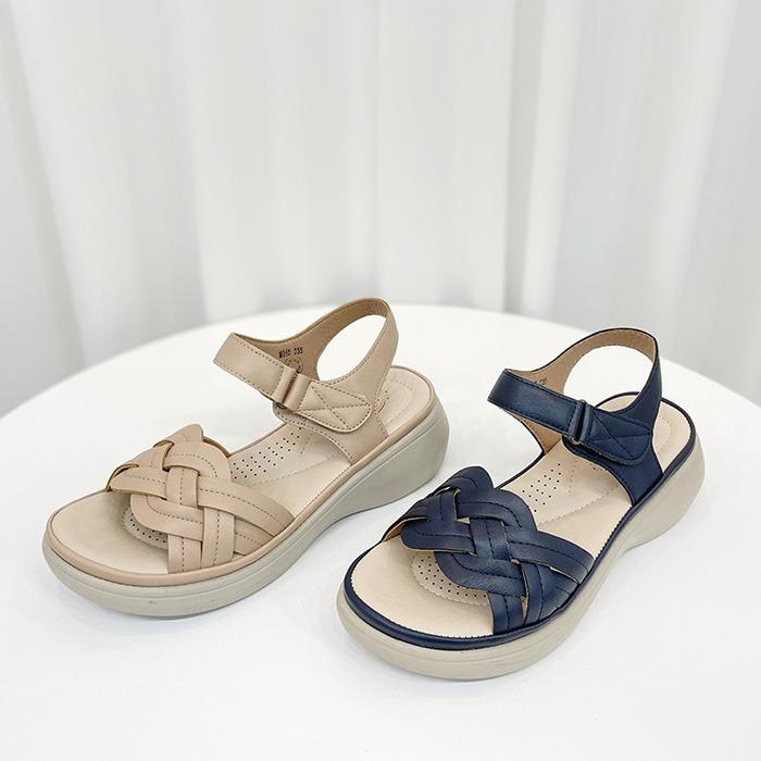 HS2682 물결짜임스트랩 웨지통굽 발목 찍찍이 샌들 4.5cm