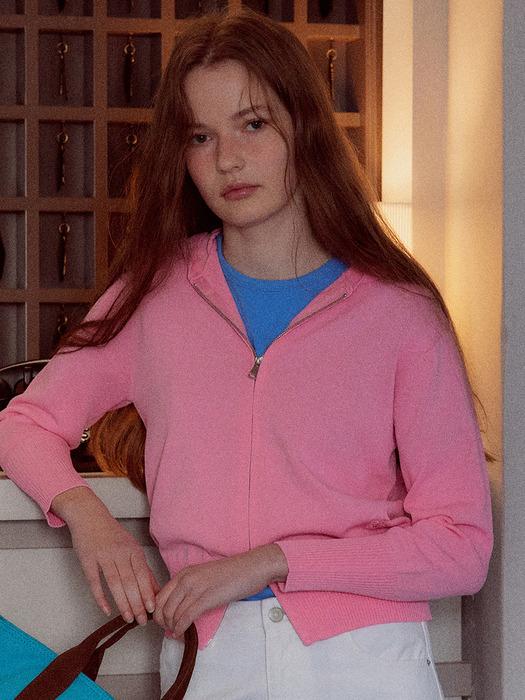 Hooded Zip-Up Knit_Pink
