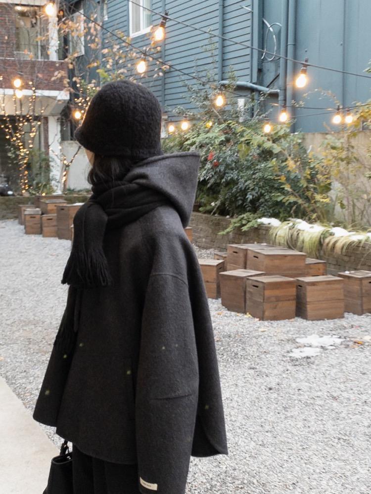 A-line hood button coat