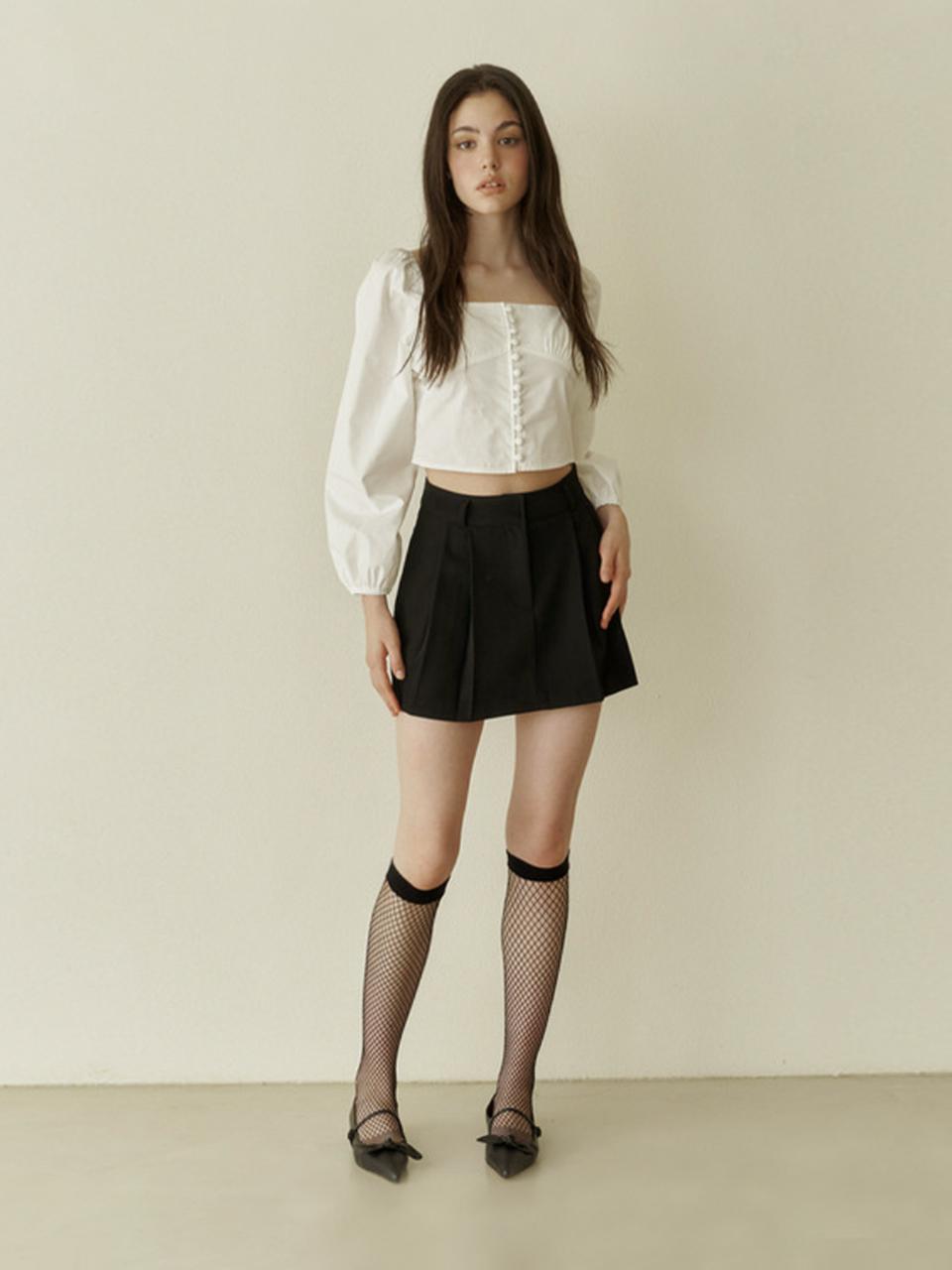 [닝닝착용] Baby semi pleats skirt - black
