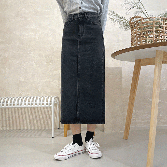 [빅사이즈~3XL] 흑청 데님 롱스커트 SK003[빅사이즈스커트.H라인스커트.여자스커트.청스커트.블랙스커트]