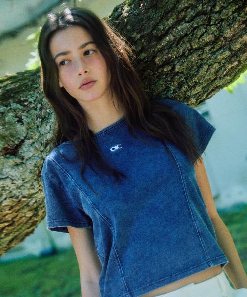 빈티지 패널 데님워싱 티셔츠 데님 스노우 블루