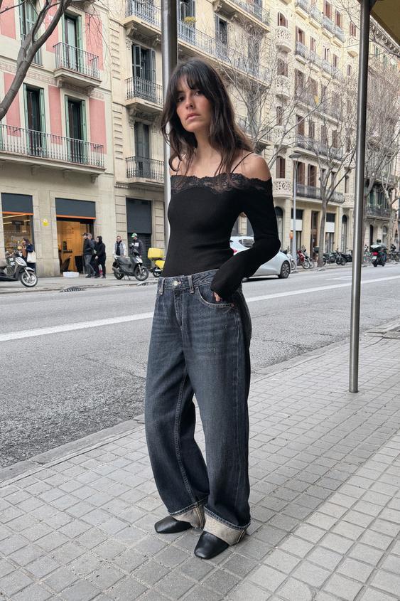 숄더 오프 콤비 티셔츠